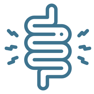 Icon of intestines with pain signals.