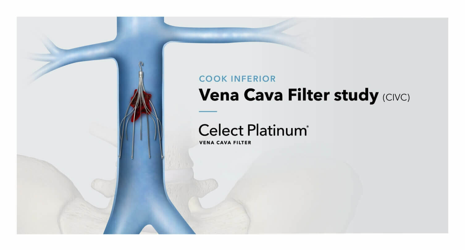 Illustration of Cook Vena Cava Filter placed inside the vena cava.
